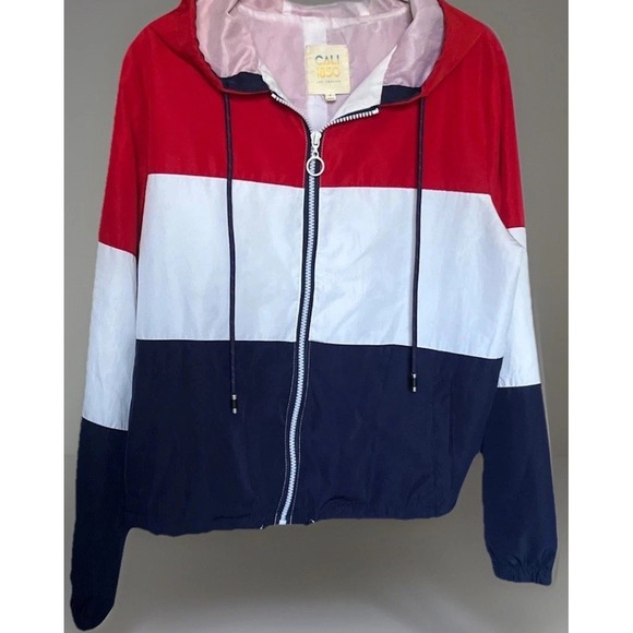 Jackets & Blazers - CALI‎ 1850 Los Angeles Windbreaker Jacket Small Zip Up Red White Blue Colorblock